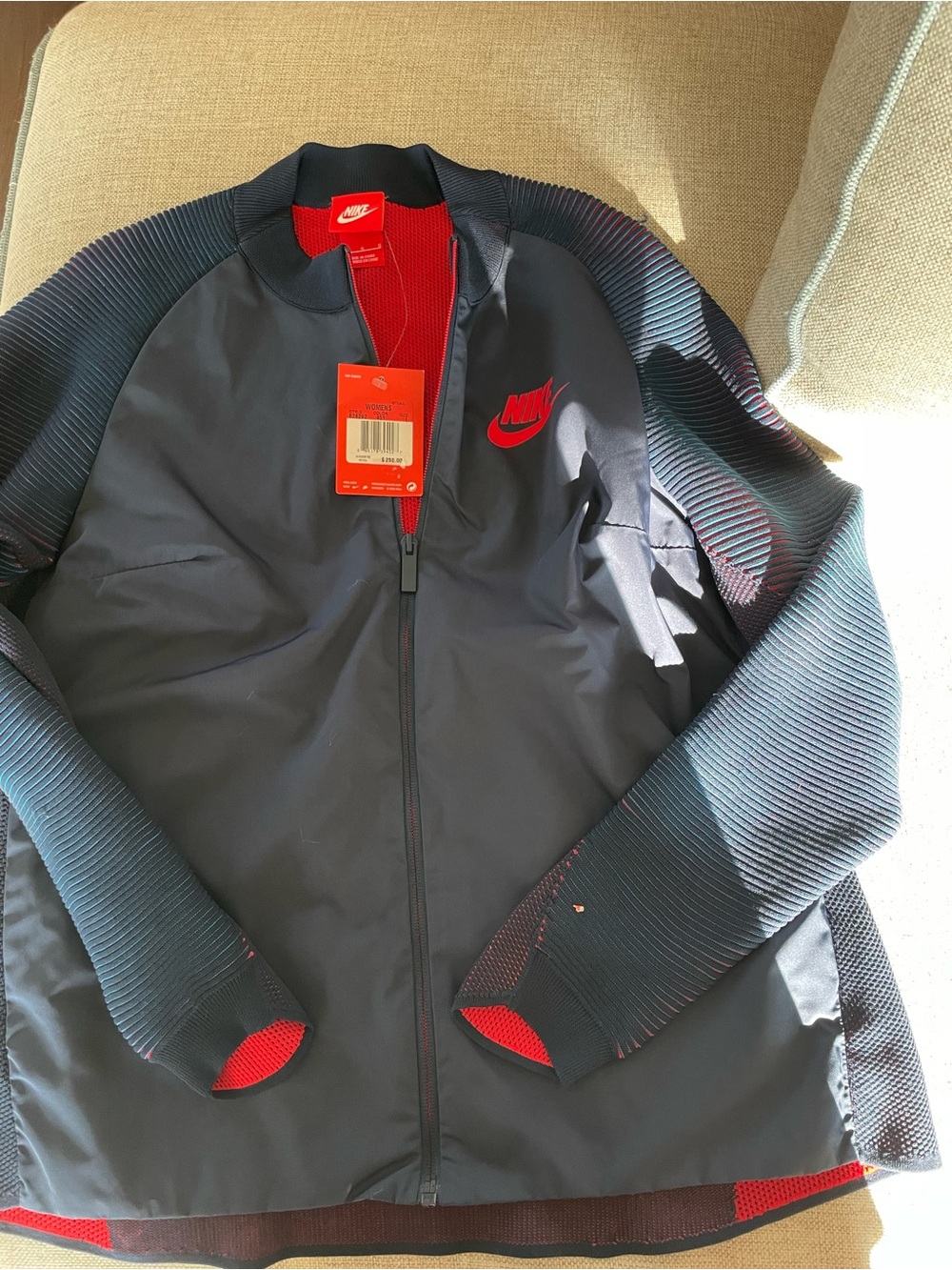 Nike Women's Bomber Jacket in Obsidian and University Red - Picture 2 of 4